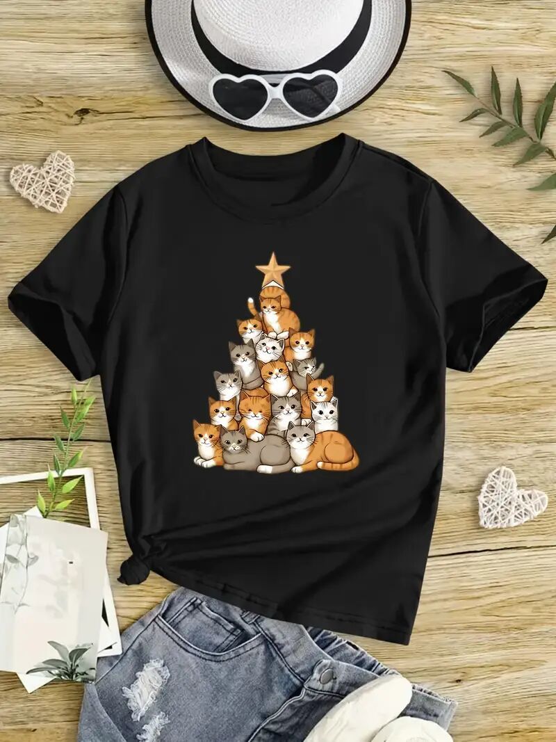 Women's Graphic T-Shirt - Stylish Black Printed Short Sleeved Top