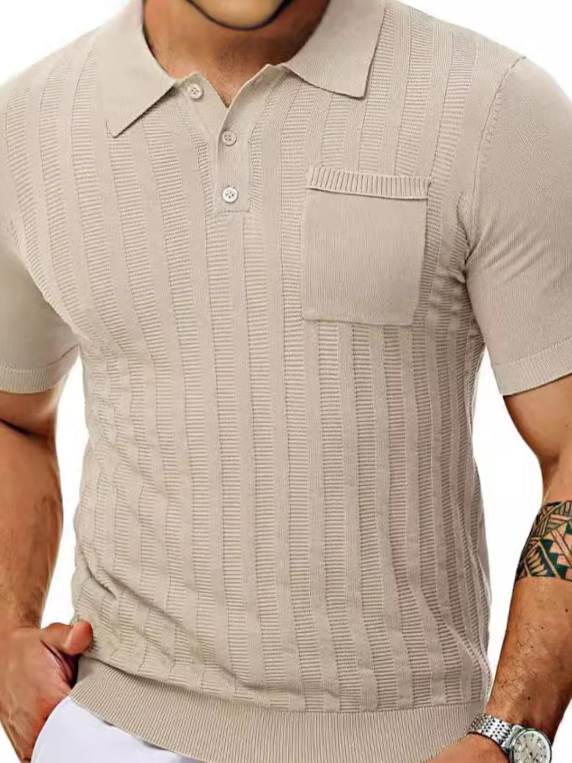 Men's Full Size Textured Short Sleeve Polo Plus Size