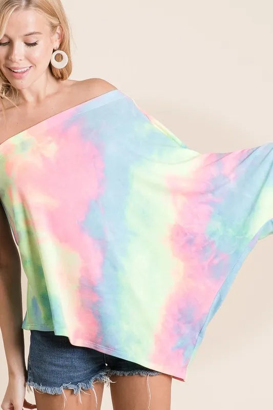 BiBi Tie Dye French Terry One Shoulder Top with Dolman
