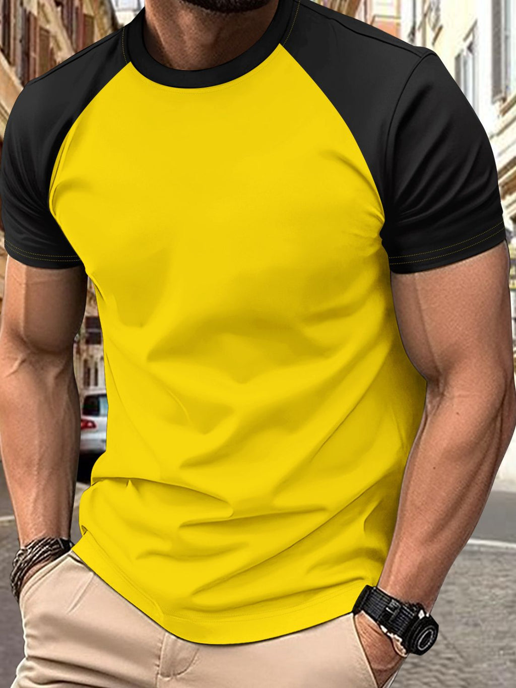 Men's Full Size Round Neck Contrast T-Shirt Plus Size