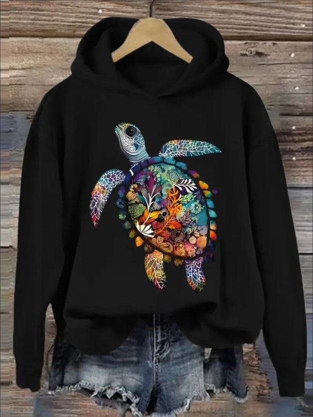 Turtle Print Hoodie - Soft, Cozy, And Stylish Casual Hooded Sweatshirt For Women - Perfect For Winter And Fall Seasons, Everyday Wear, And Outdoor Activities