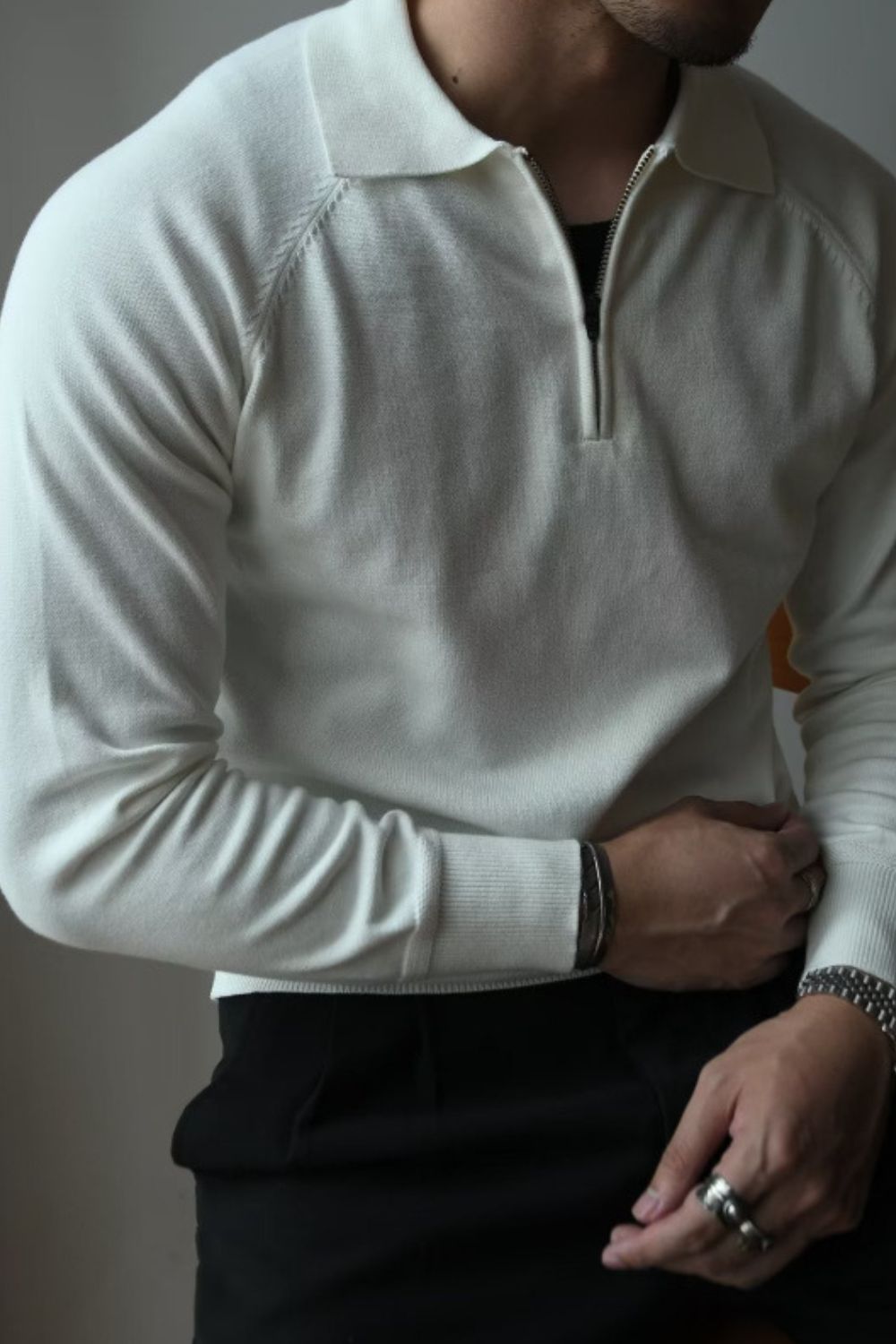 Men's Plus Size Quarter Zip Raglan Sleeve Polo