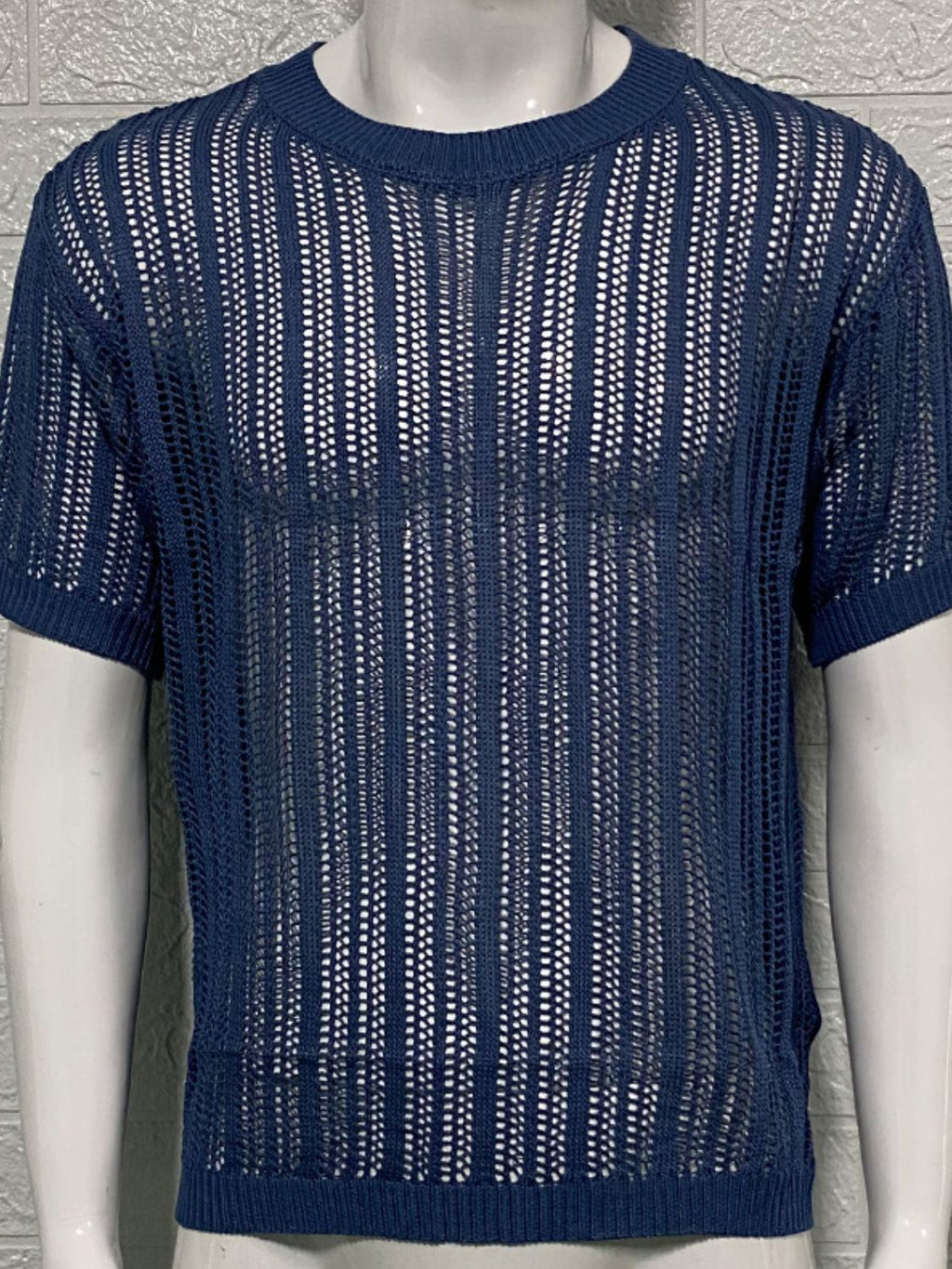 Men's Openwork Round Neck Knit T-Shirt