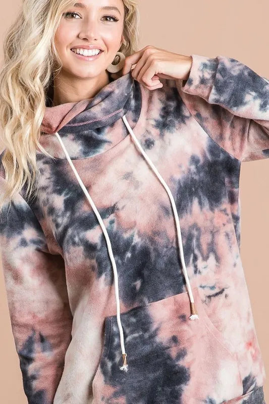 BiBi Brushed Tie Dye Overlapped Turtle Neck Sweatshirt