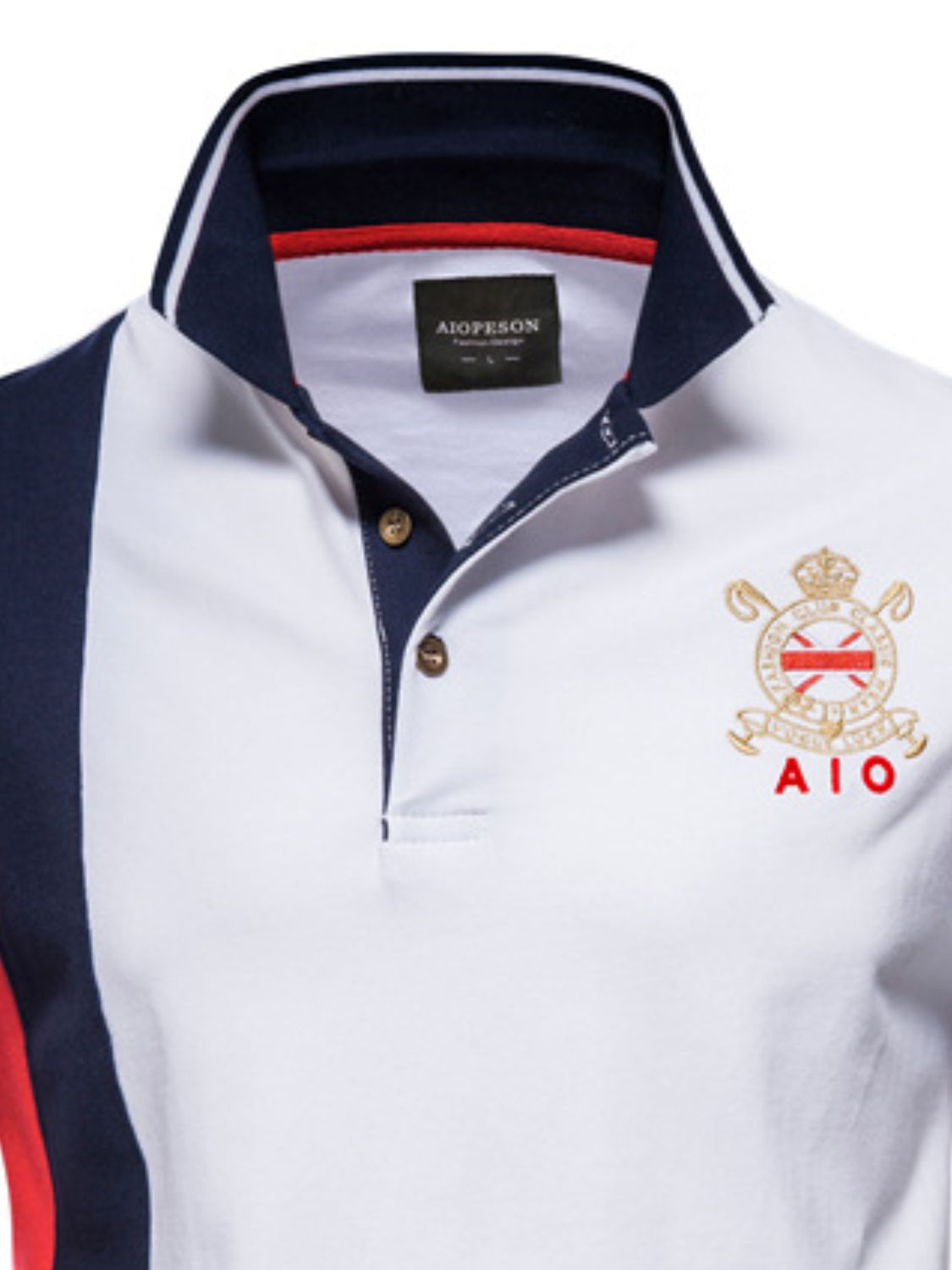 Men's Embroidered Collared Neck Striped Contrast Polo