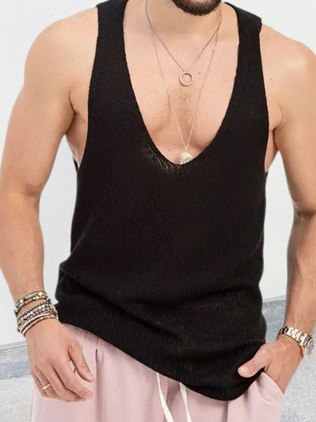 Men's Plus Size V-Neck Wide Strap Tank