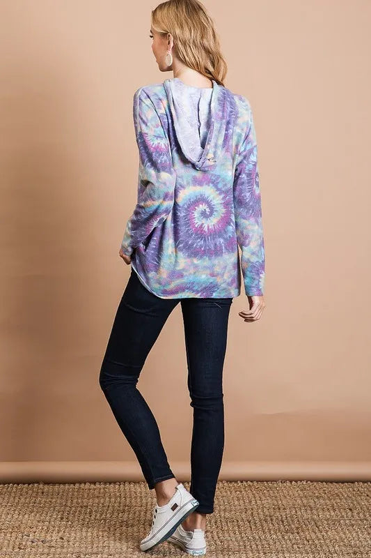 BiBi Brushed Circular Tie Dye Print Terry Hoodie