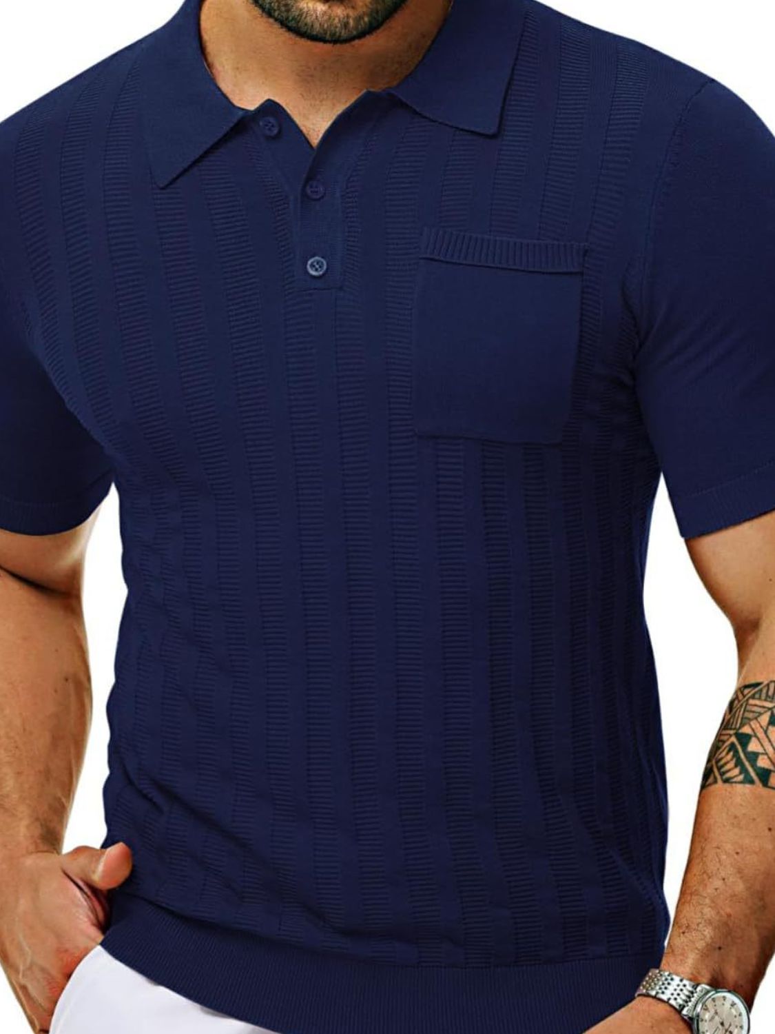 Men's Full Size Textured Short Sleeve Polo Plus Size