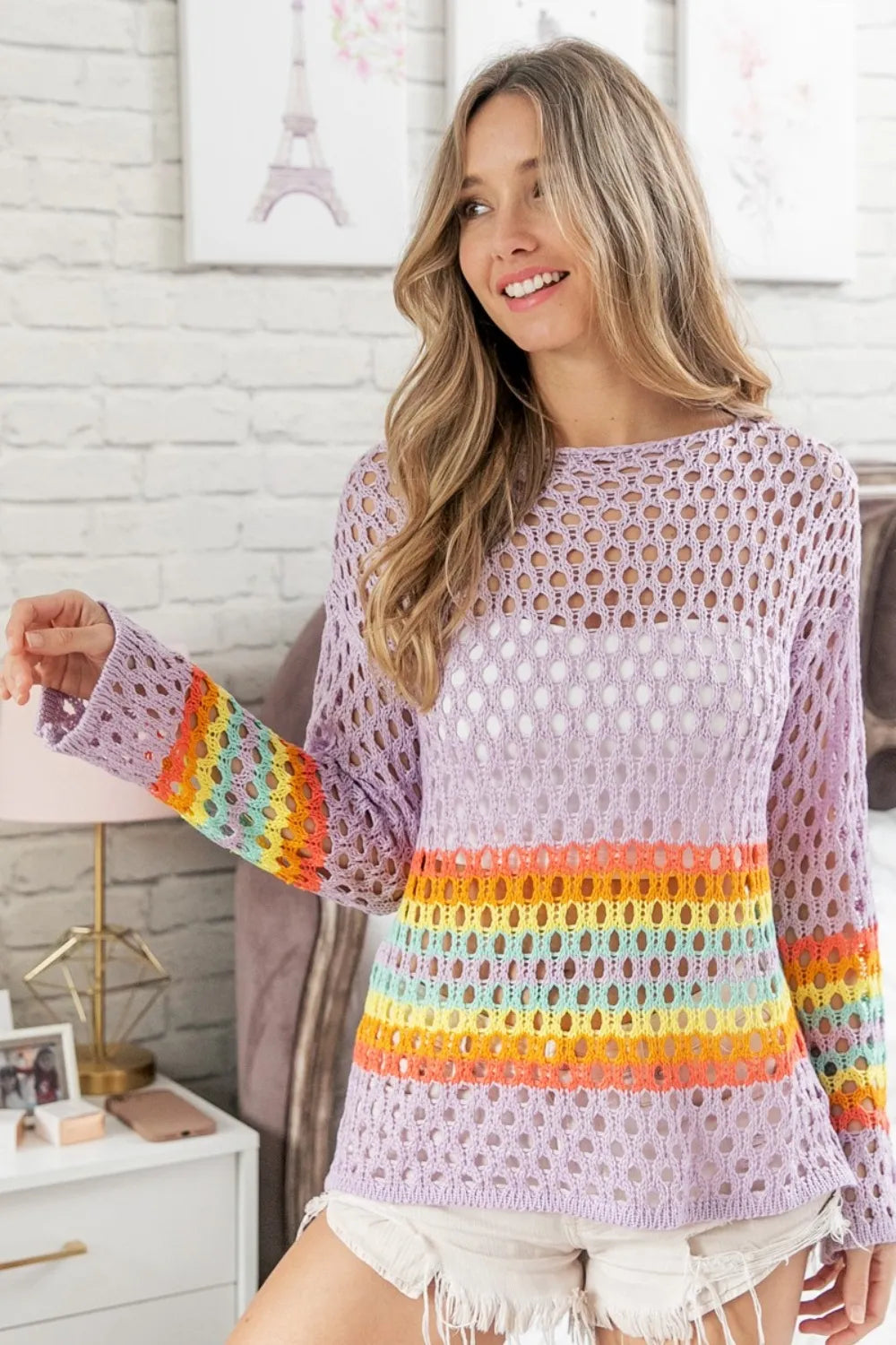 BiBi Rainbow Stripe Hollow Out Cover Up