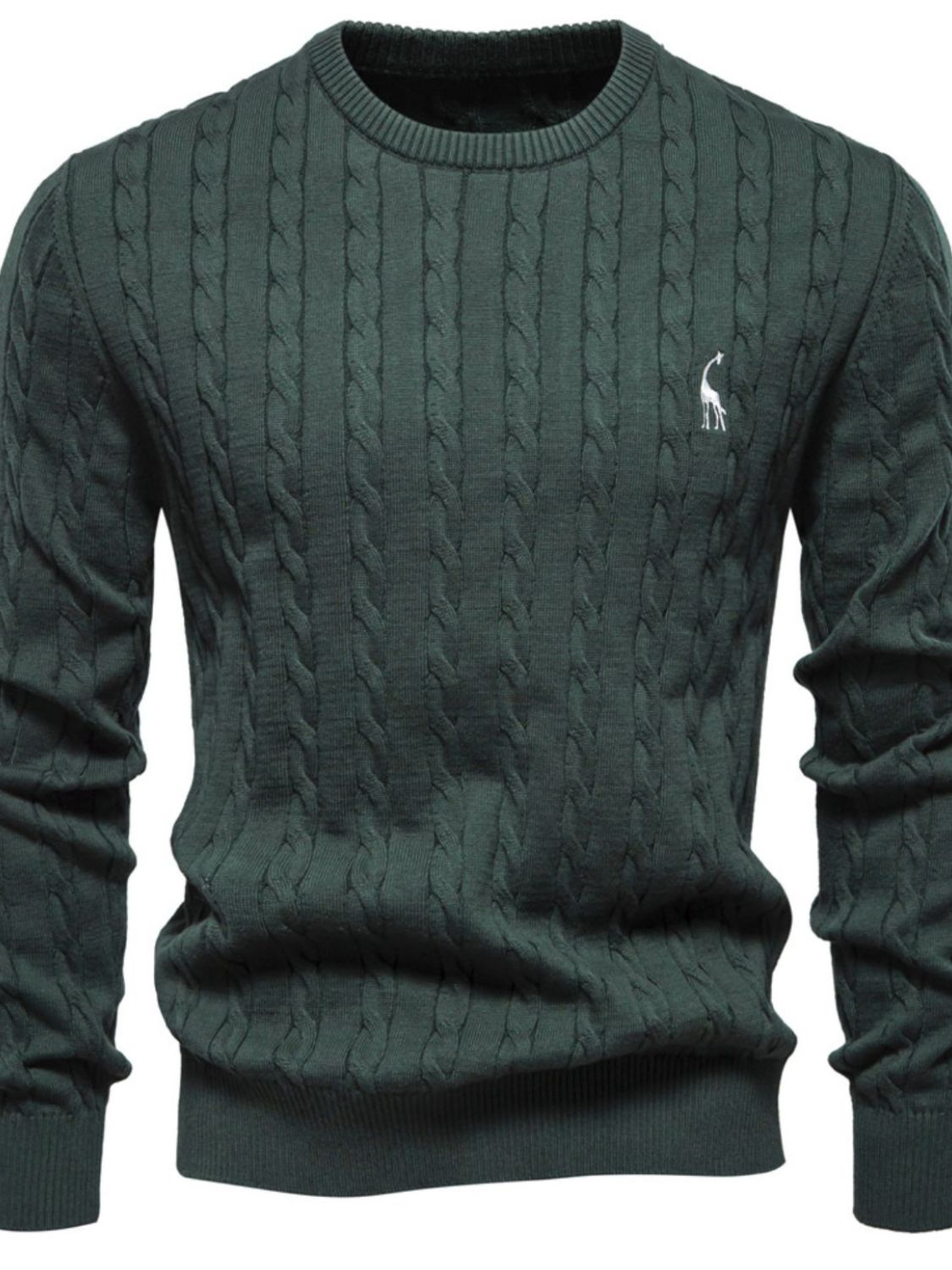 Men's Cable-Knit Round Neck Long Sleeve Sweater