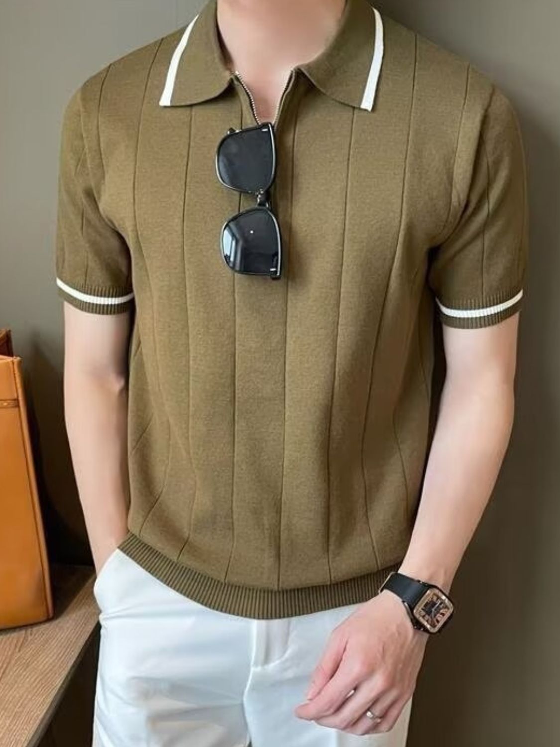 Men's Plus Size Quarter Zip Short Sleeve Polo