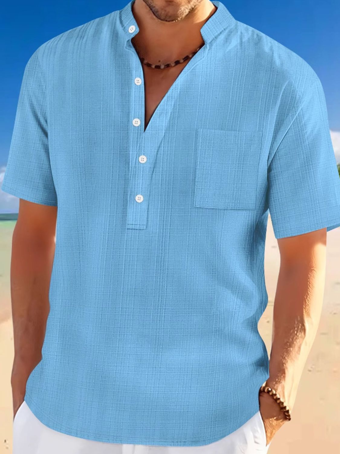 Men's Full Size Half Button Short Sleeve Polo Plus Size