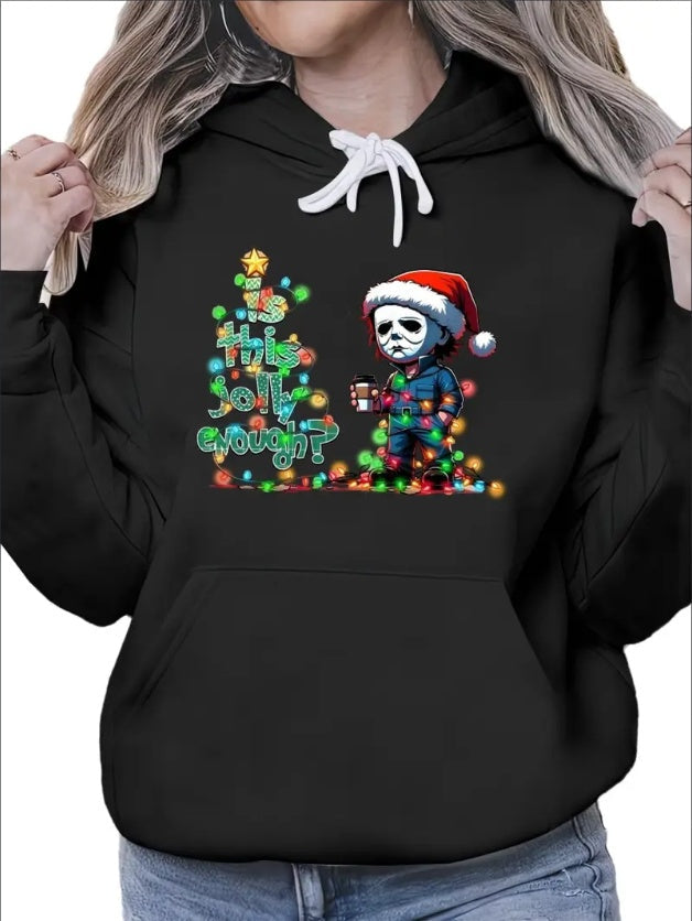 Women's Casual Christmas Pattern Long Sleeved Hooded Round Neck Hooded Sweatshirt