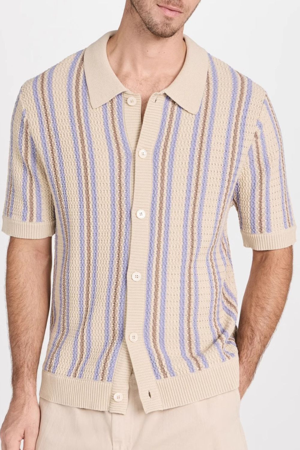 Men's Plus Size Striped Button Down Short Sleeve Shirt