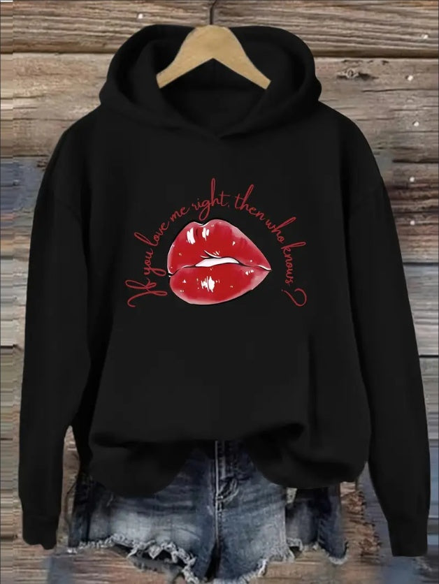 Women'S Casual  Hoodie With Collar - Graphic & Letter Print Hooded Sweatshirt, Knit Fabric, For Fall Winter - Fashion Apparel With Slogan & Portrait Design