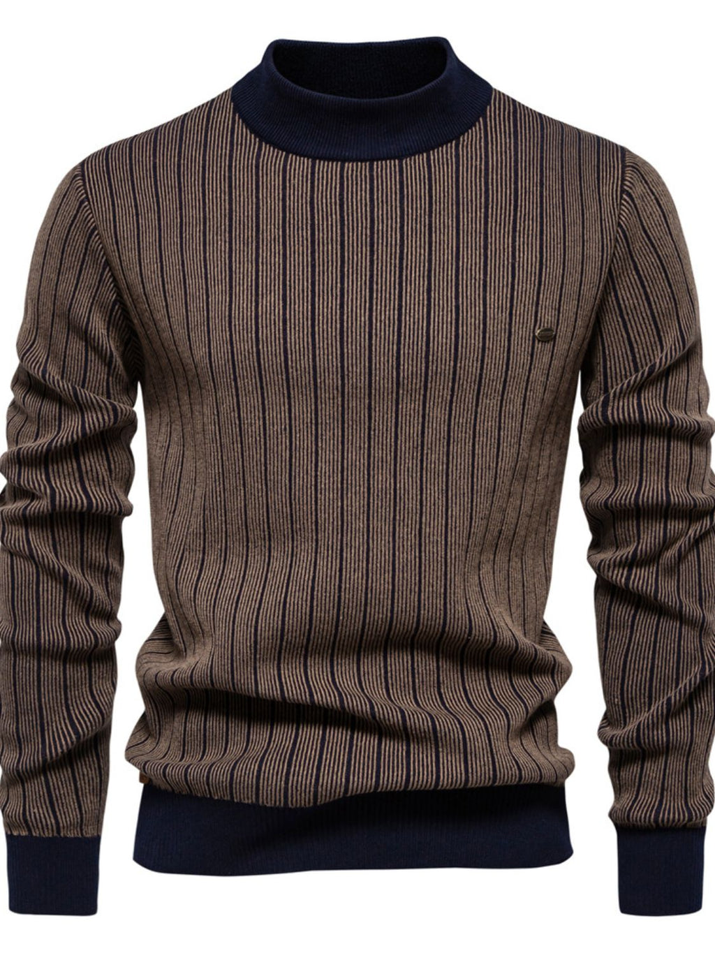 Men's Mock Neck Contrast Striped Sweater