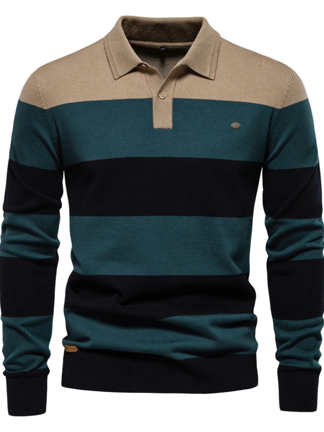 Men's Striped Long Sleeve Knit Polo