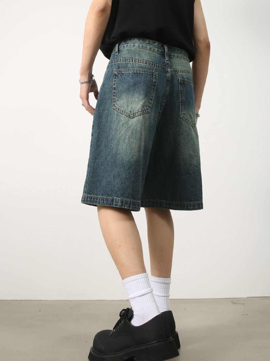 Men's Washed Denim Shorts with Pockets