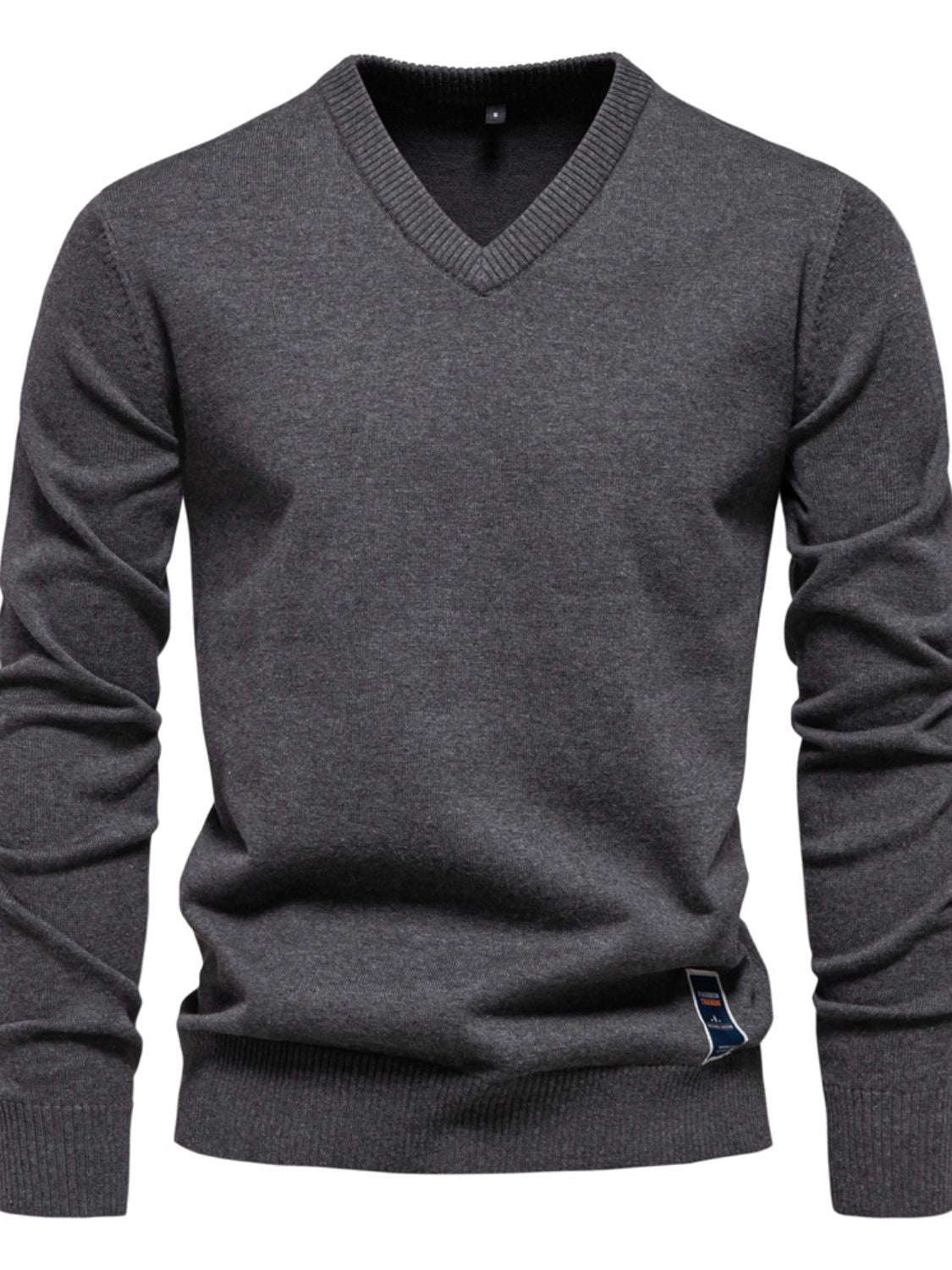 Men's Ribbed Hem V-Neck Long Sleeve Sweater