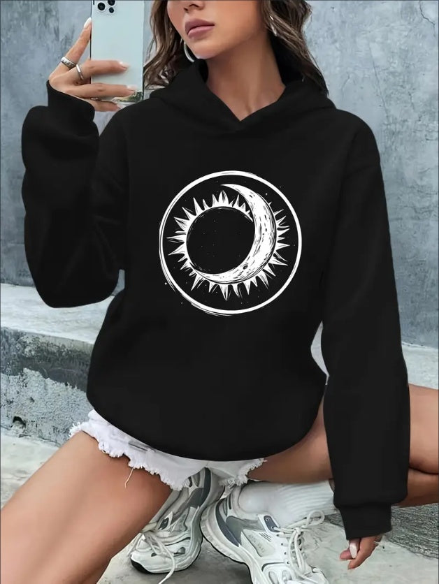 Women'S Casual Rib-Knit Hoodie With Letter & Graphic Print, Knit Fabric Hooded Sweatshirt For Fall Winter, Polyester, Slogan & Cartoon Patterns, Versatile Clothing