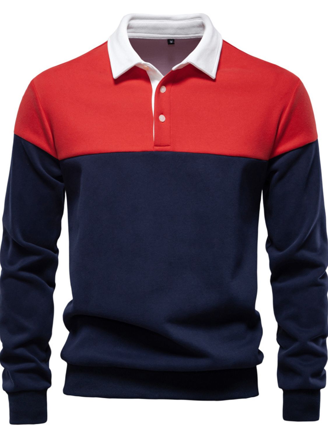 Men's Collared Neck Contrast Long Sleeve Polo