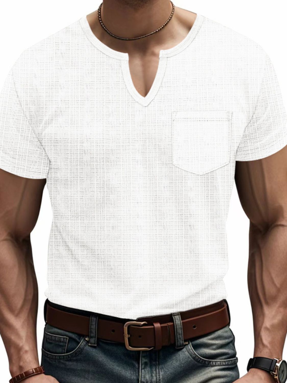 Men's Full Size Notched Short Sleeve T-Shirt Plus Size