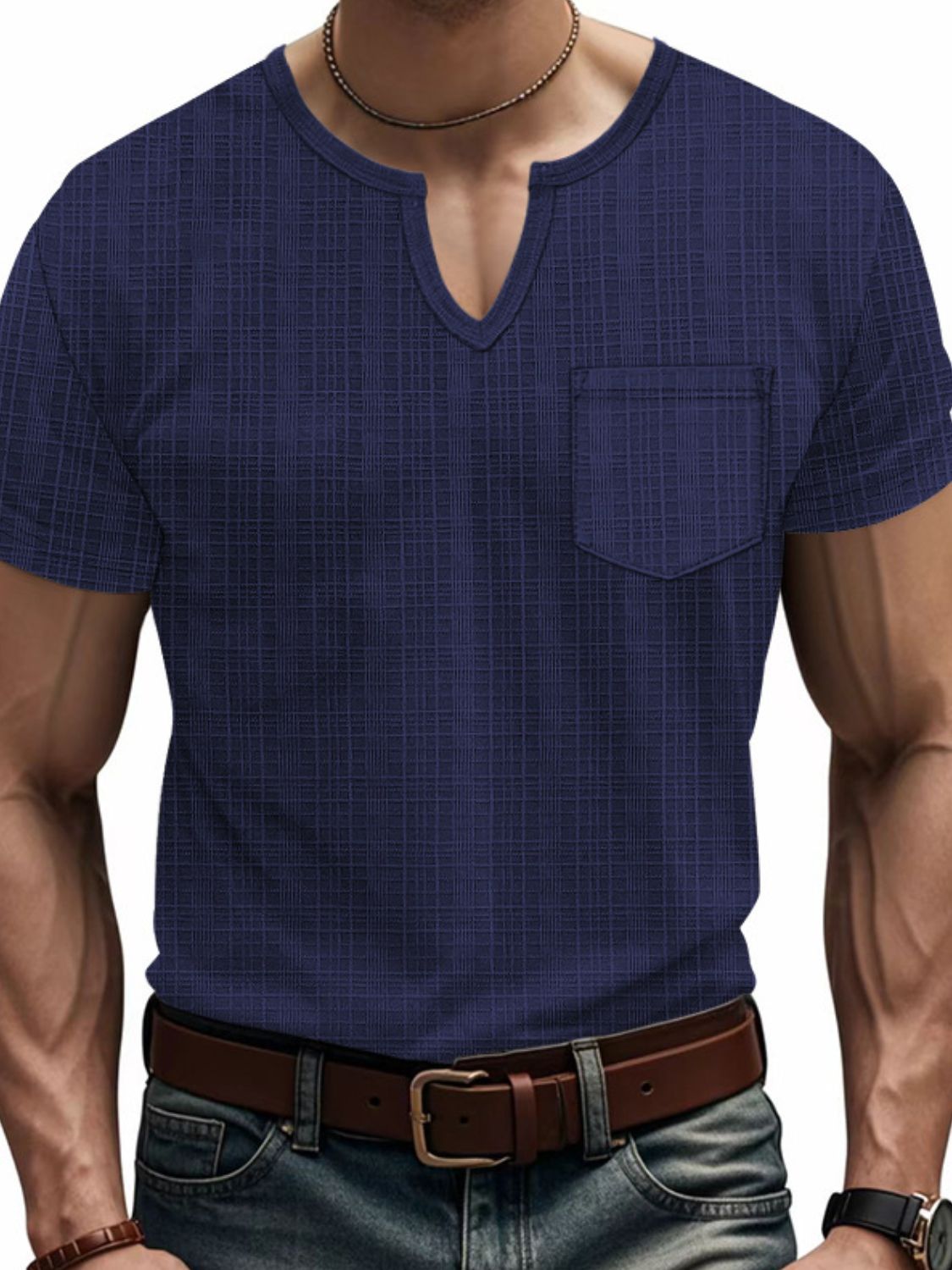 Men's Full Size Notched Short Sleeve T-Shirt Plus Size