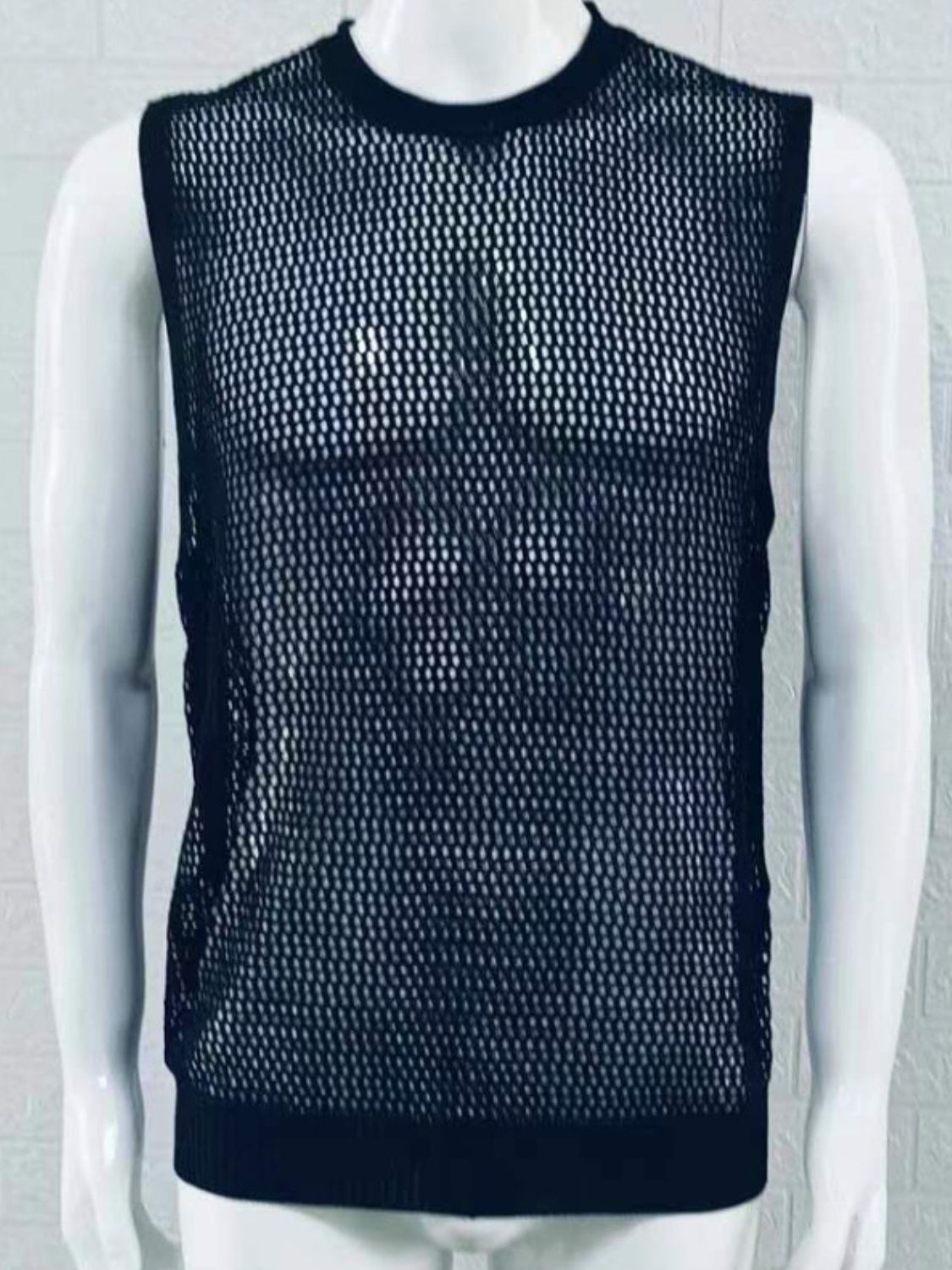 Men's Openwork Round Neck Sleeveless Knit Top