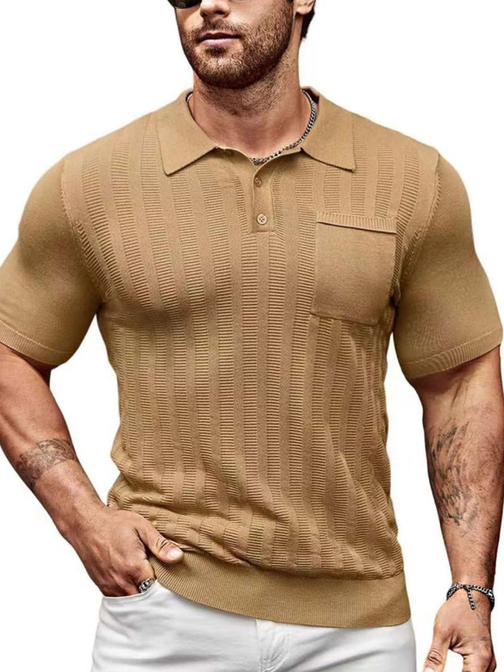 Men's Full Size Textured Short Sleeve Polo Plus Size