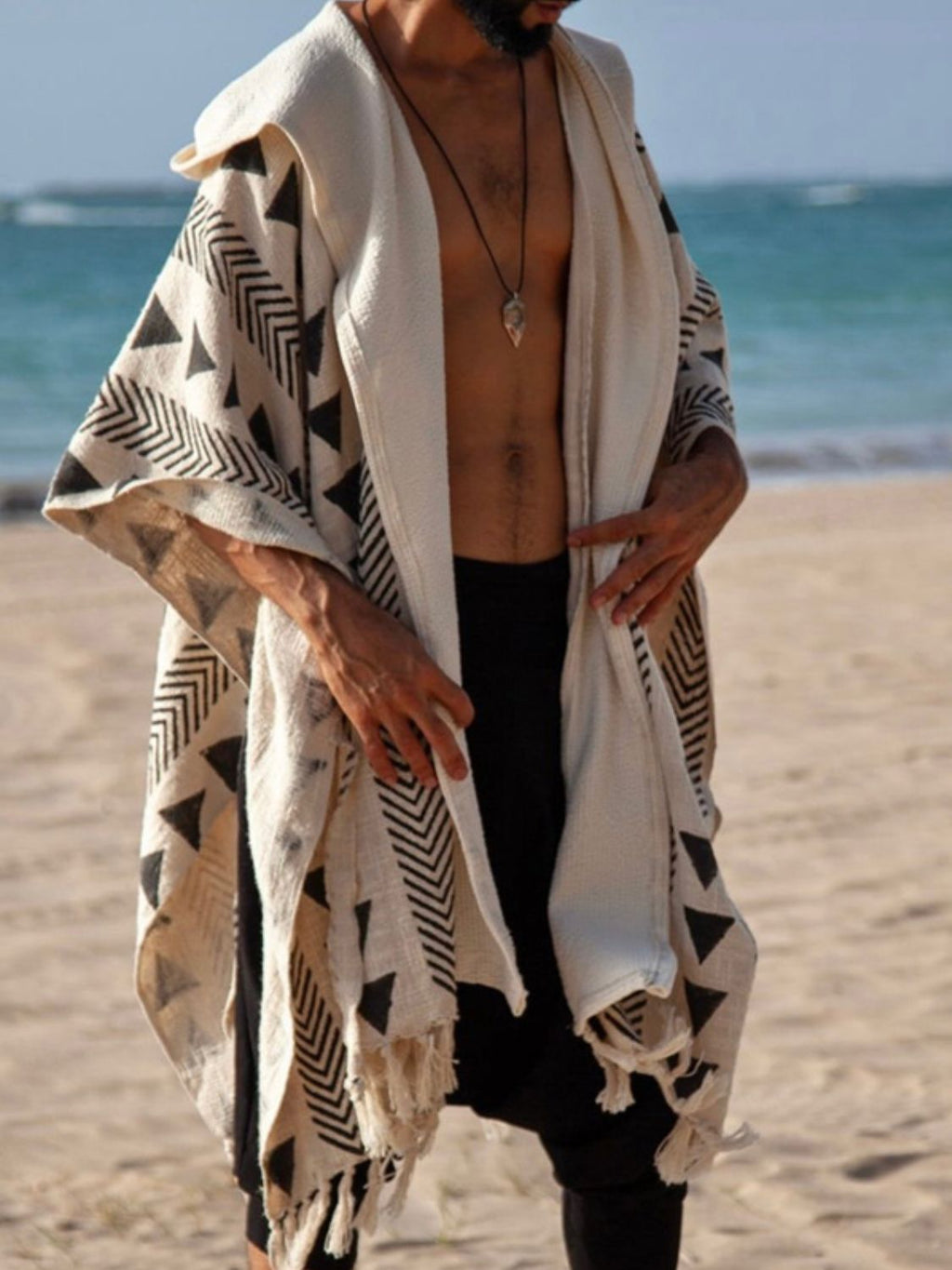 Men's Open Front Printed Cover-Up