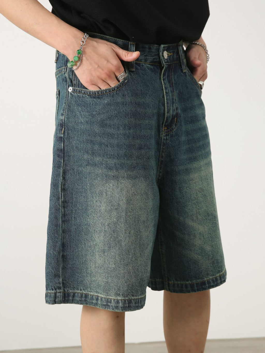 Men's Washed Denim Shorts with Pockets