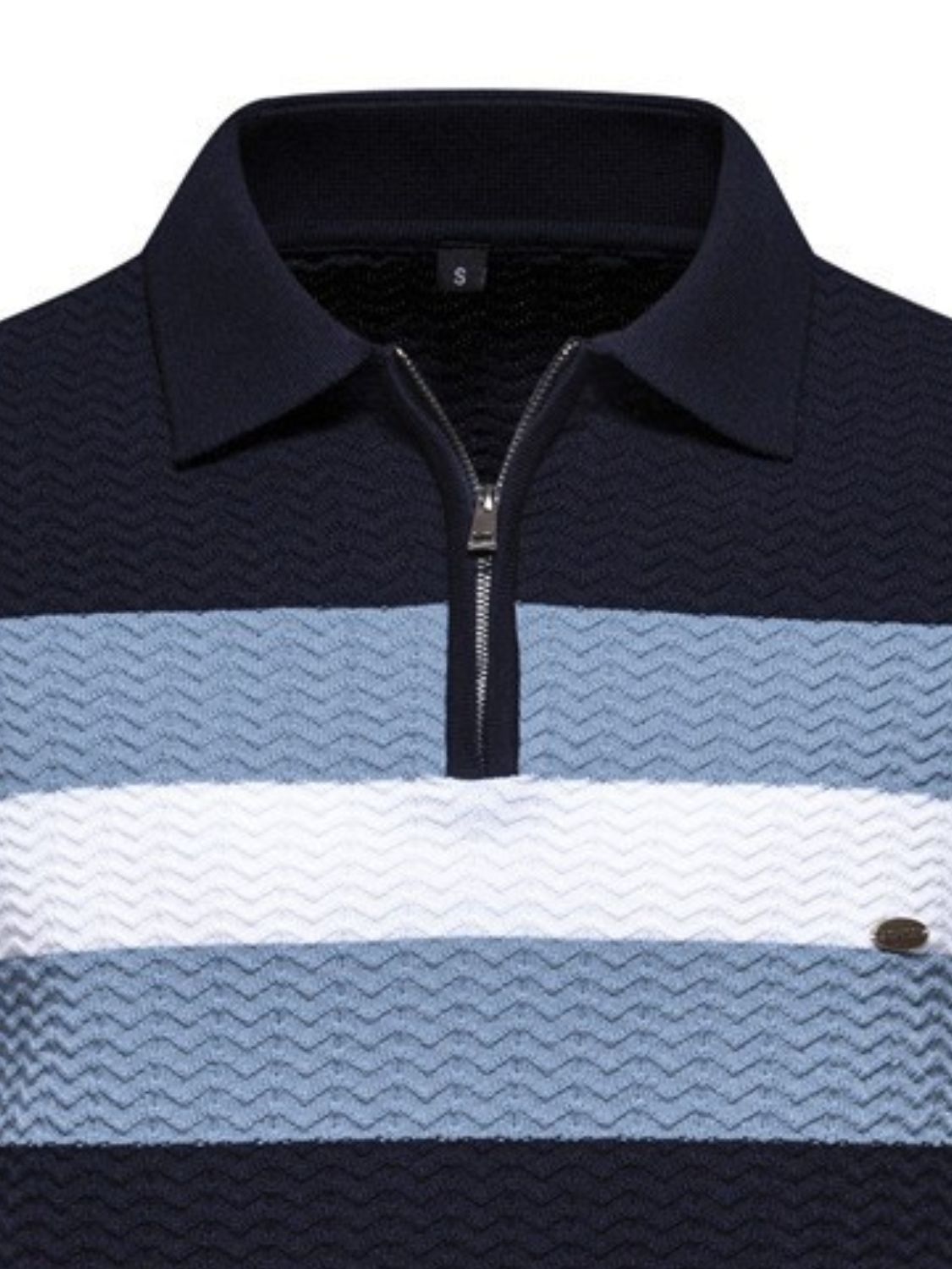 Men's Collared Neck Striped Texture Knit Polo