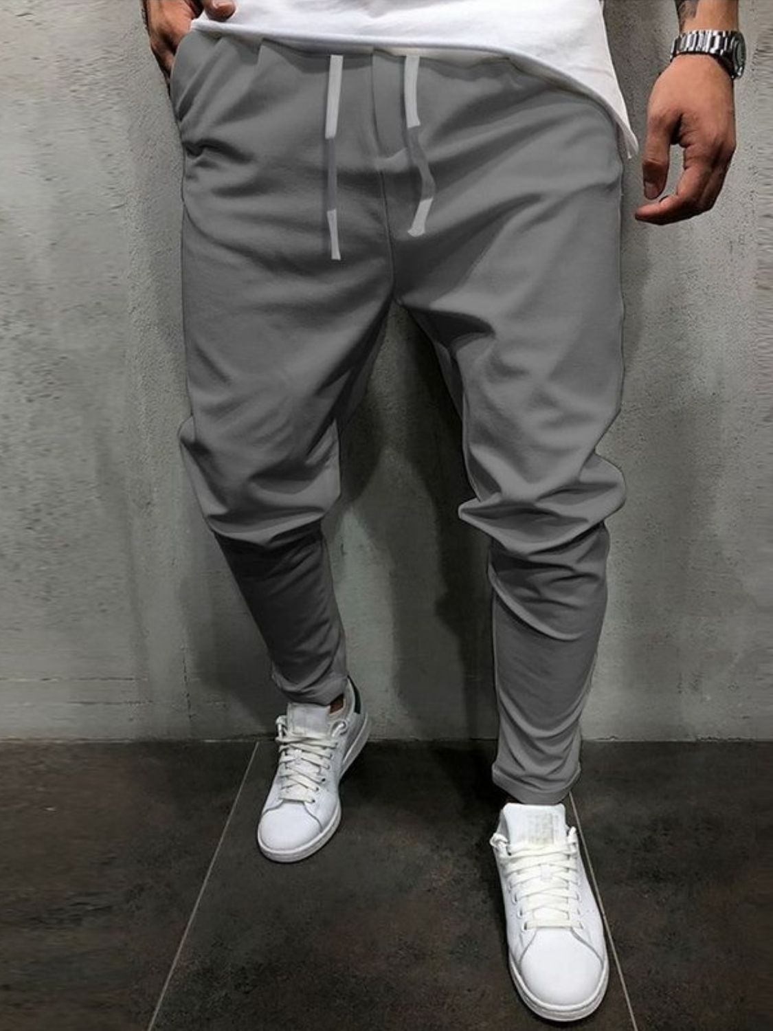 Men's Plus Size Drawstring Cropped Slim Pants