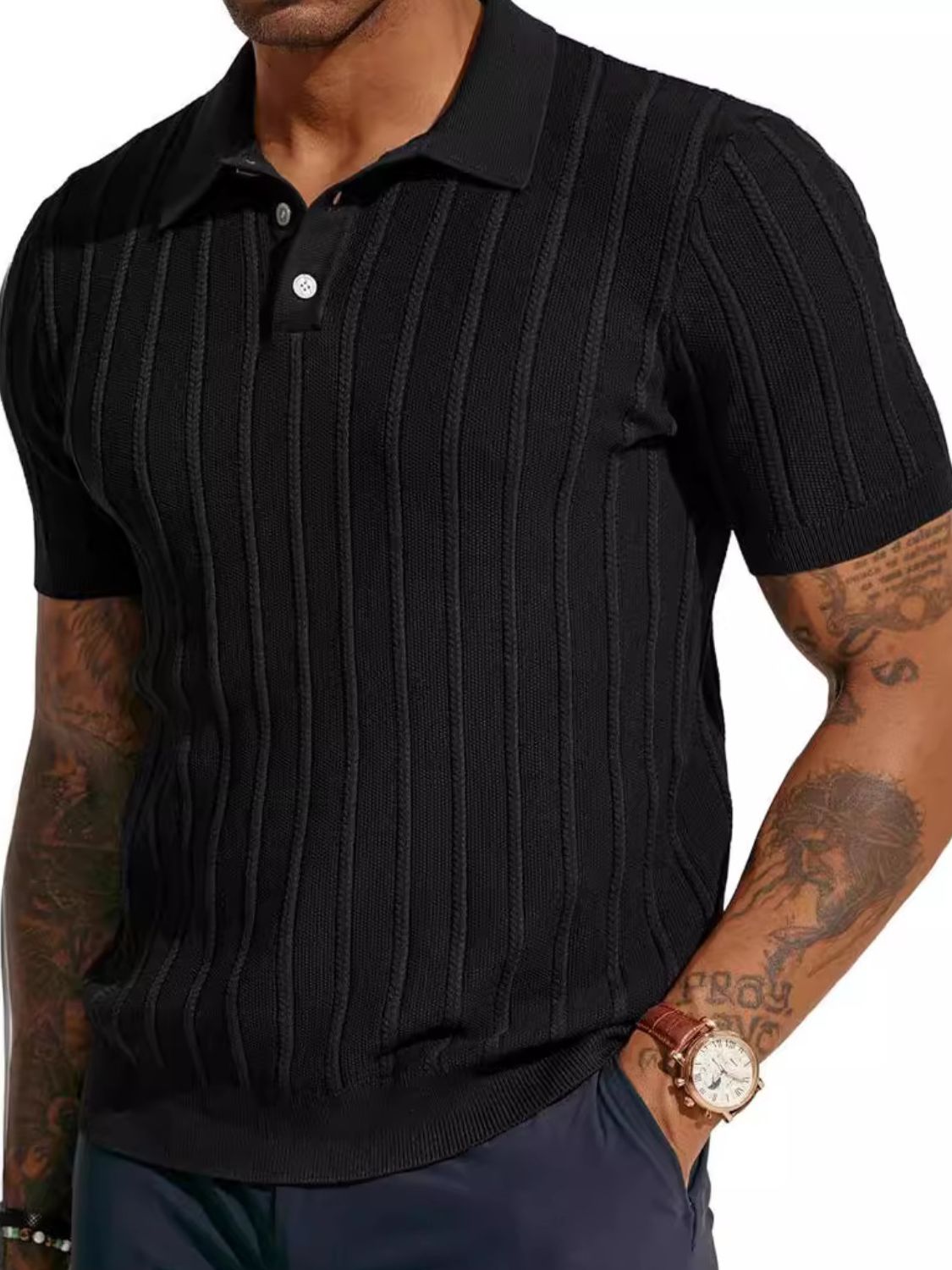 Men's Full Size Button Detail Short Sleeve Polo Plus Size