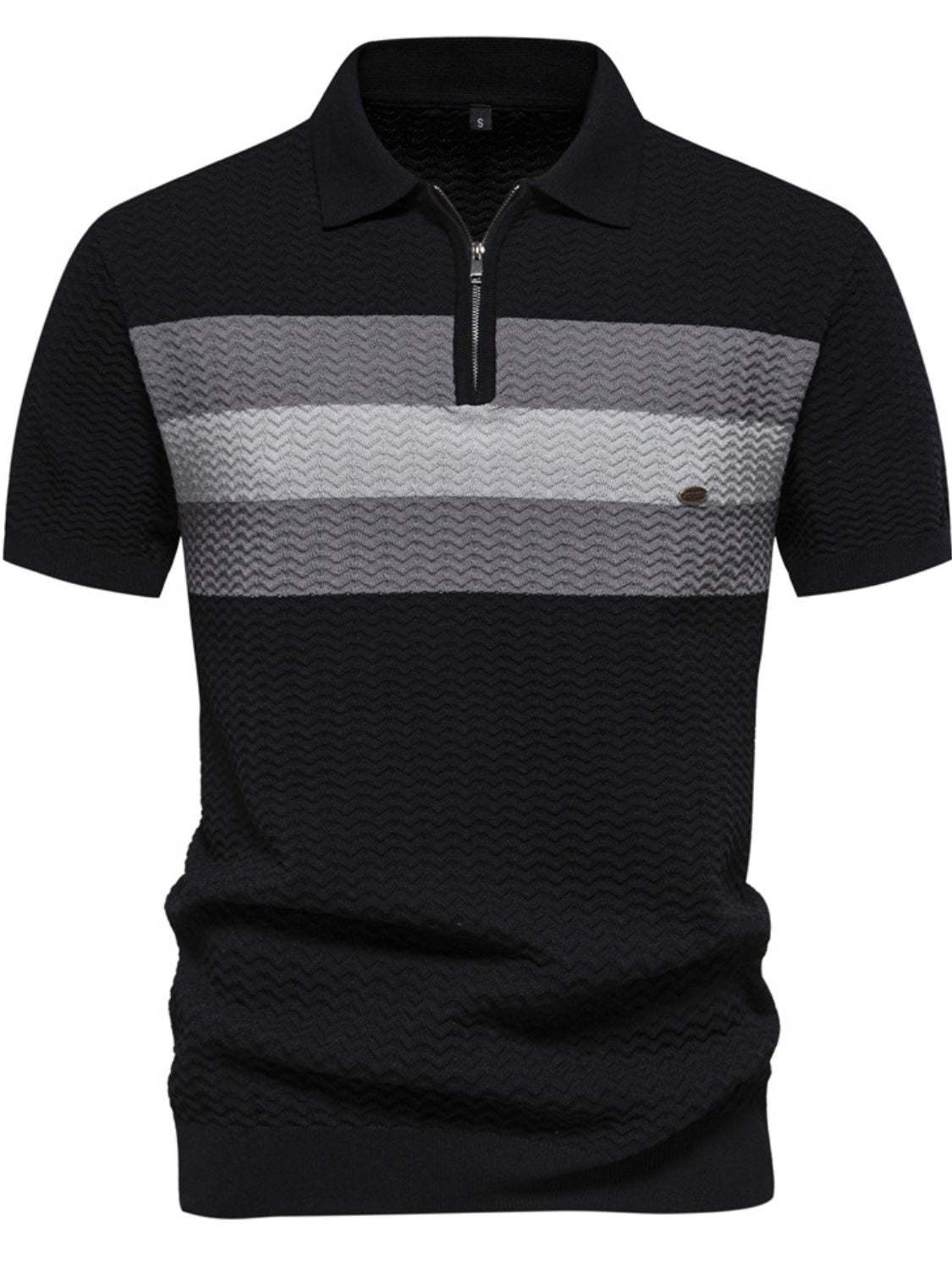 Men's Collared Neck Striped Texture Knit Polo
