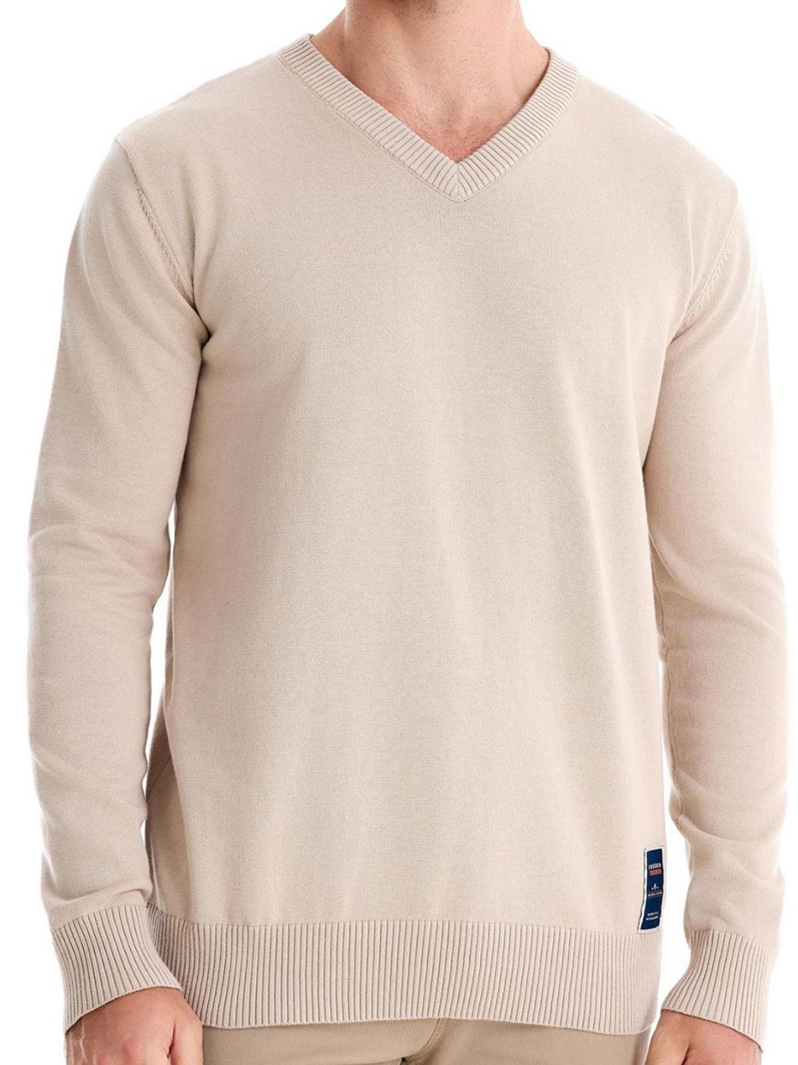 Men's Ribbed Hem V-Neck Long Sleeve Sweater