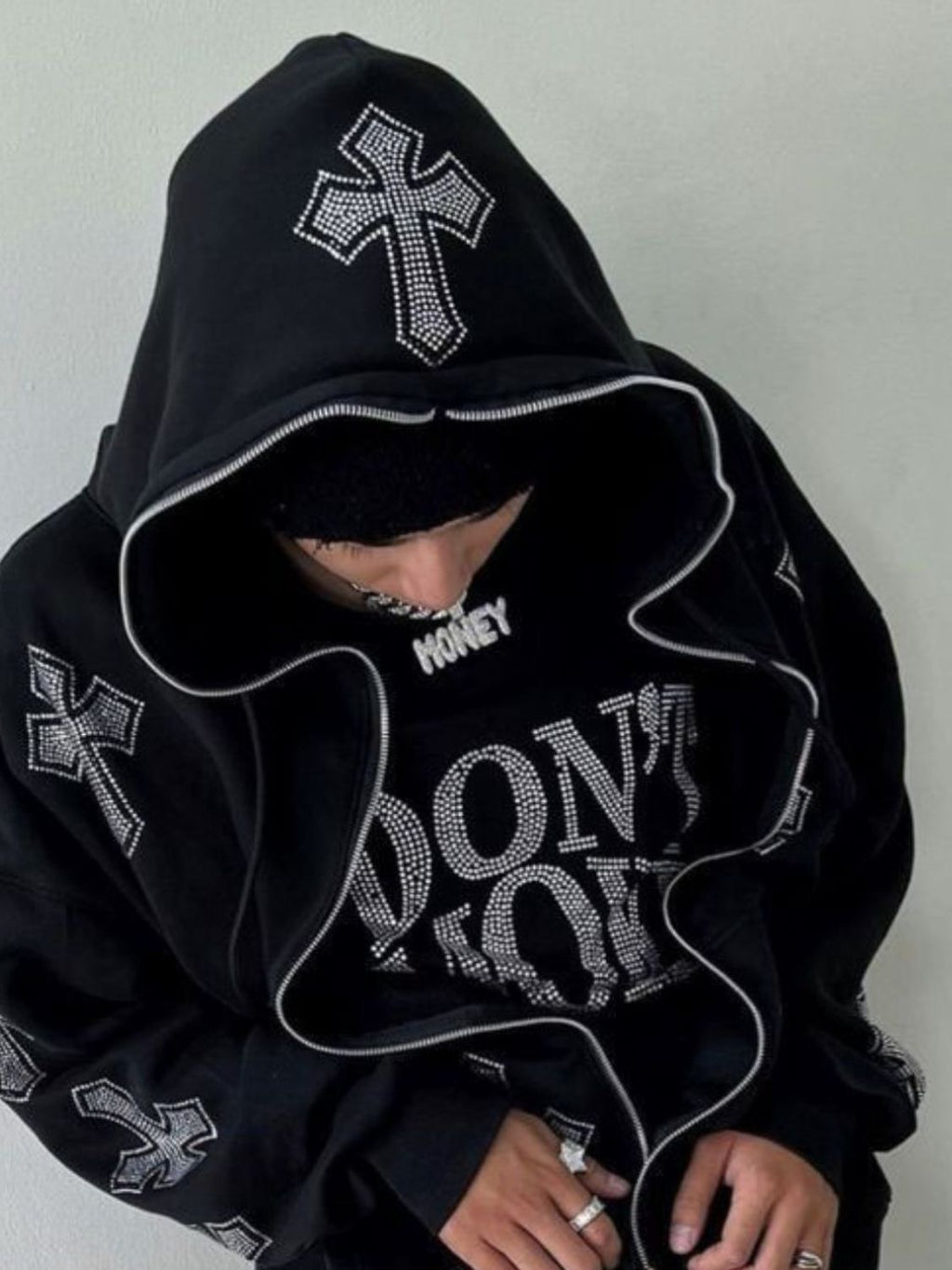 Men's Rhinestone Long Sleeve Zip Up Hoodie