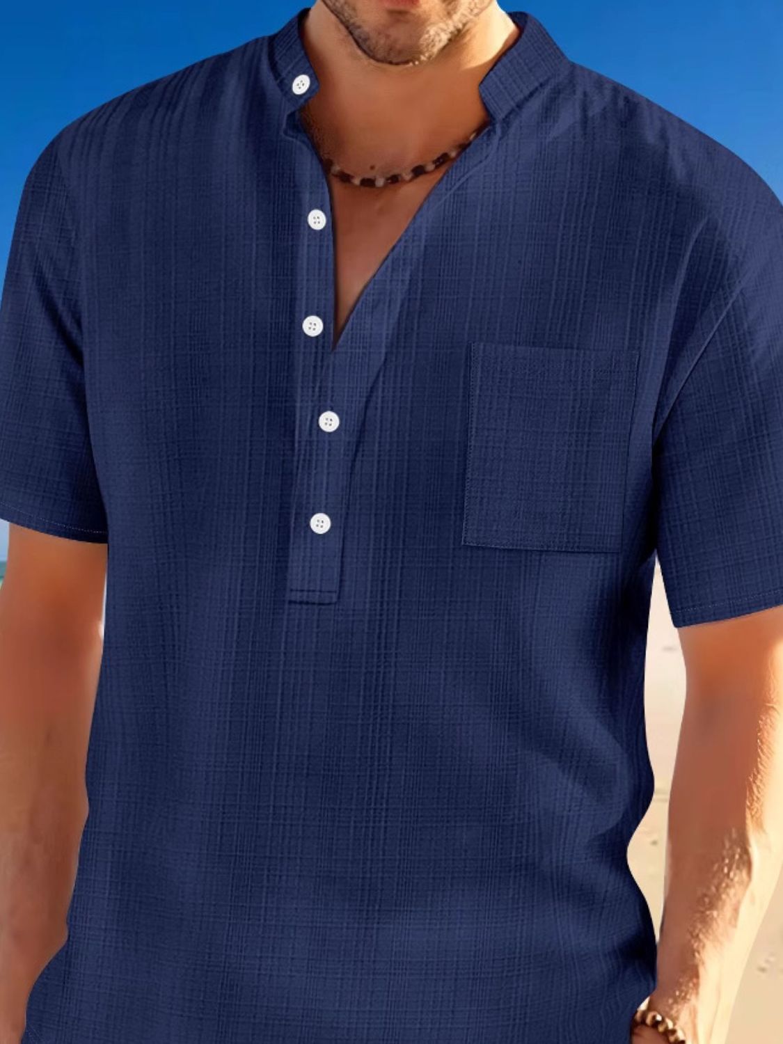 Men's Full Size Half Button Short Sleeve Polo Plus Size