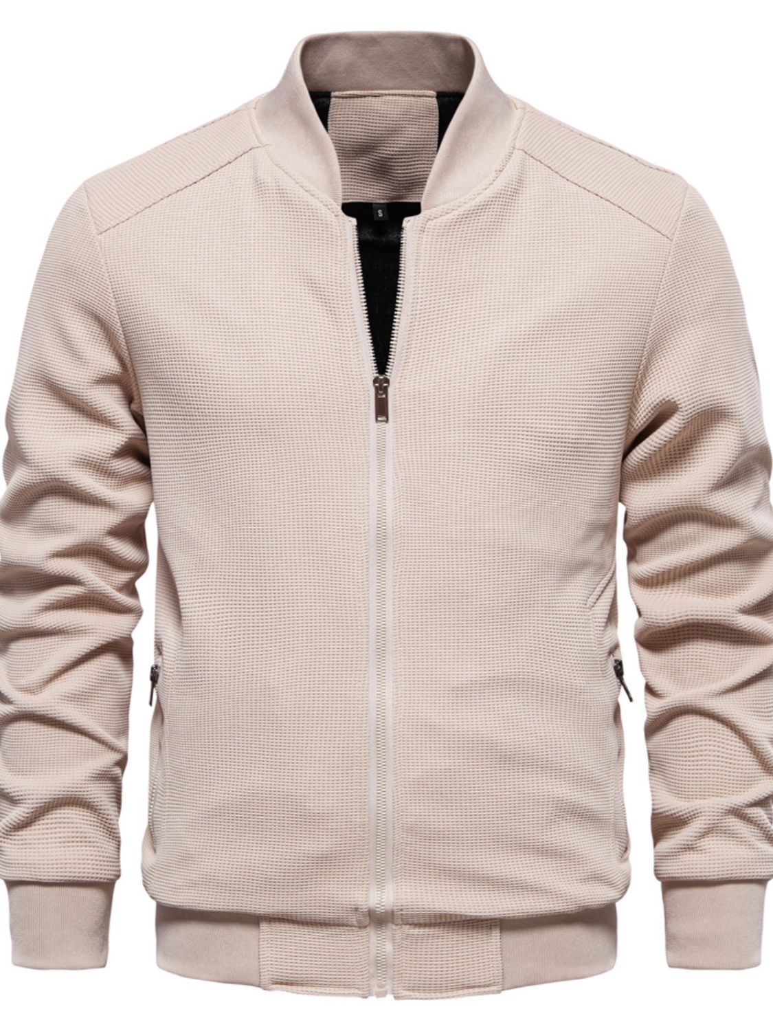 Men's Waffle Knit Baseball Collar Zip Up Jacket