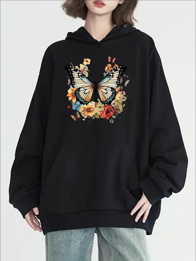 Women's Fashion Colorful Butterfly Printed Hoodie