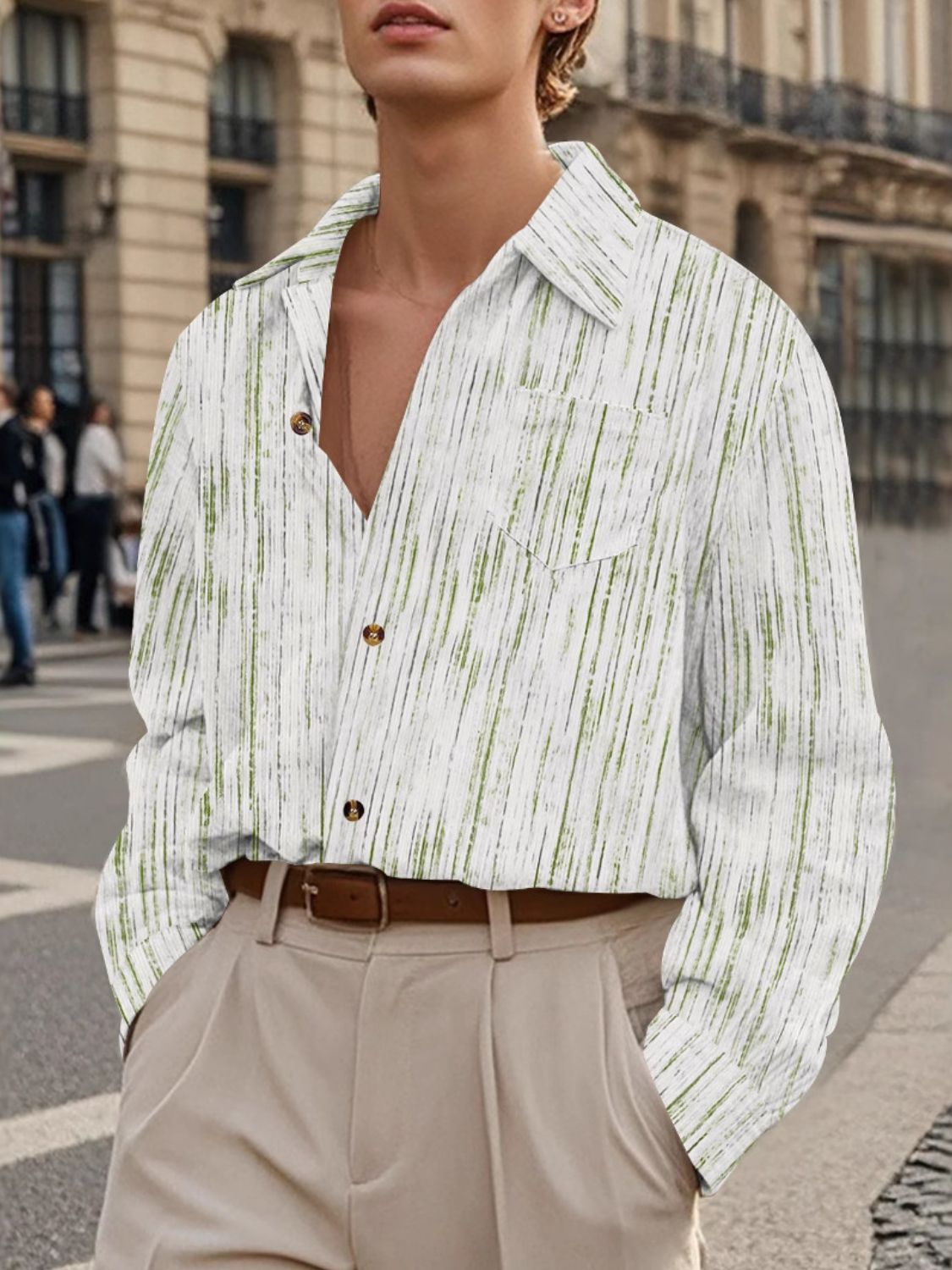 Men's Full Size Button Down Long Sleeve Striped Shirt Plus Size