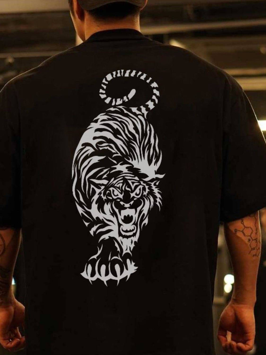 Men's Plus Size Tiger Round Neck Short Sleeve T-Shirt