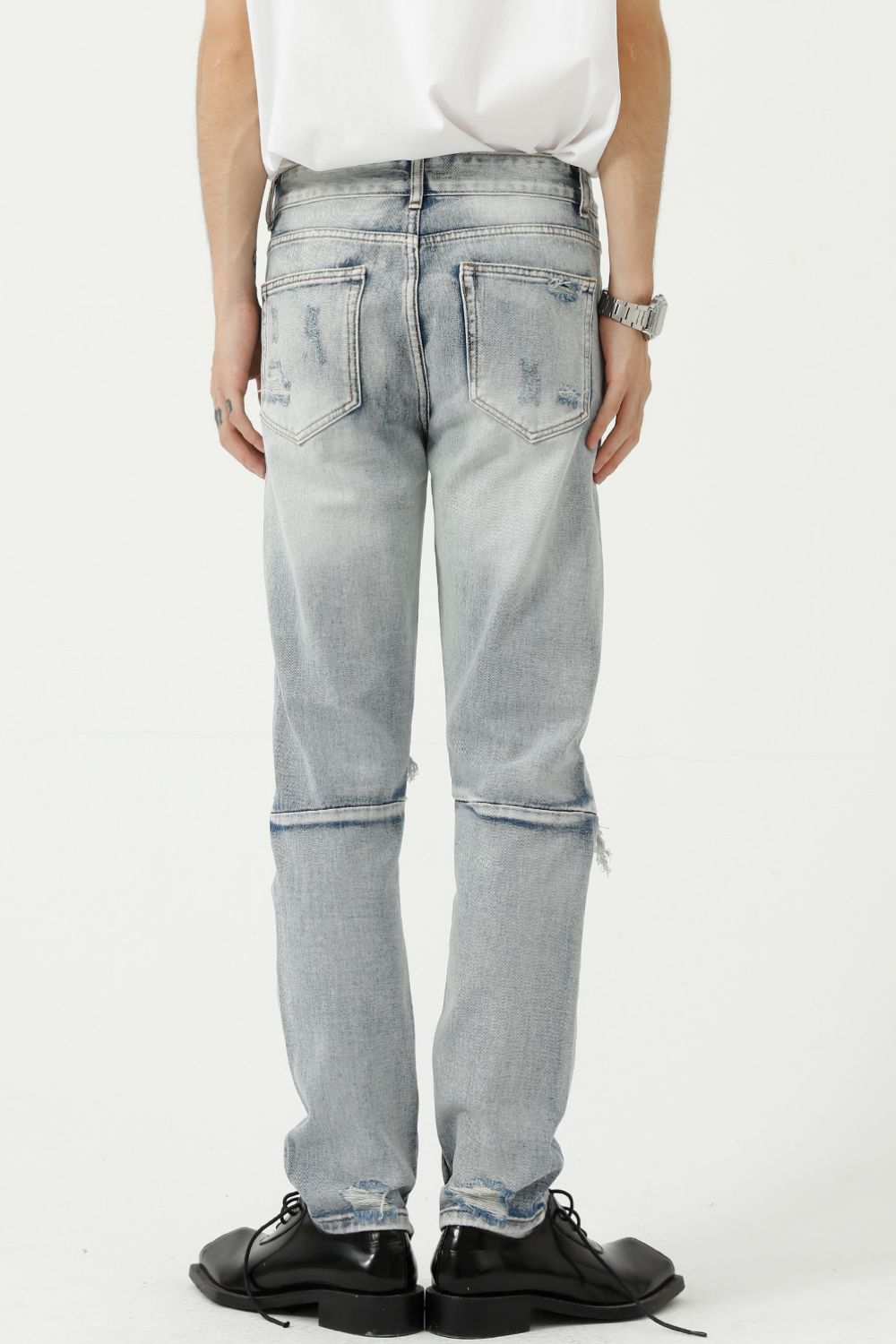 Distressed Side Zip Jeans with Pockets