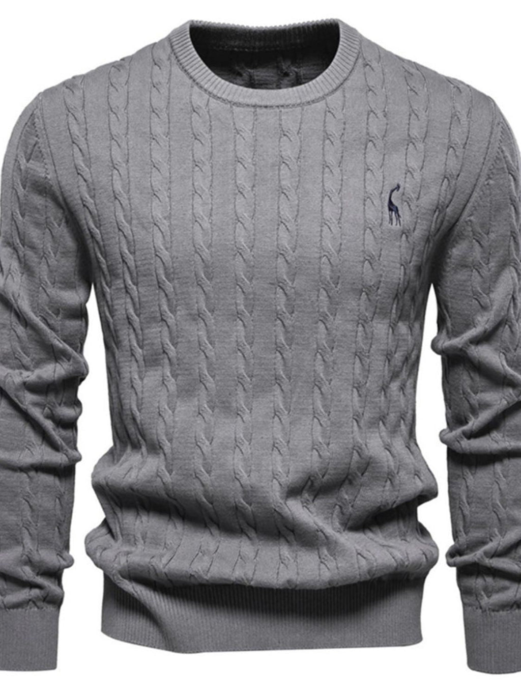 Men's Cable-Knit Round Neck Long Sleeve Sweater