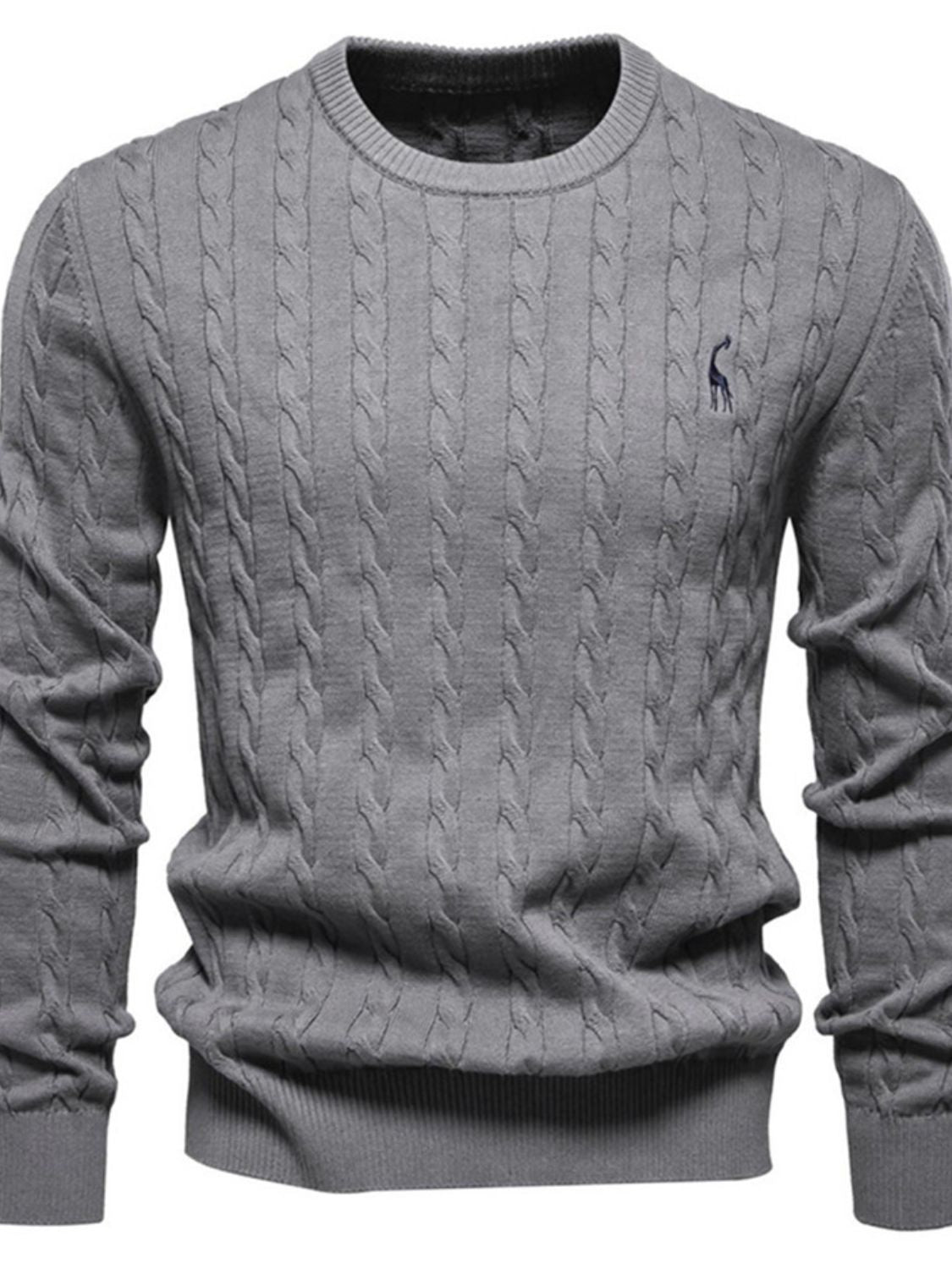 Men's Cable-Knit Round Neck Long Sleeve Sweater