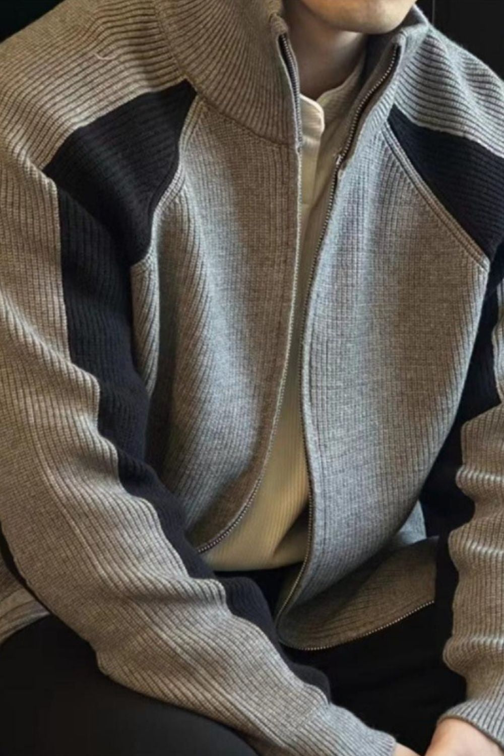 Men's Plus Size Zip Up Long Sleeve Cardigan