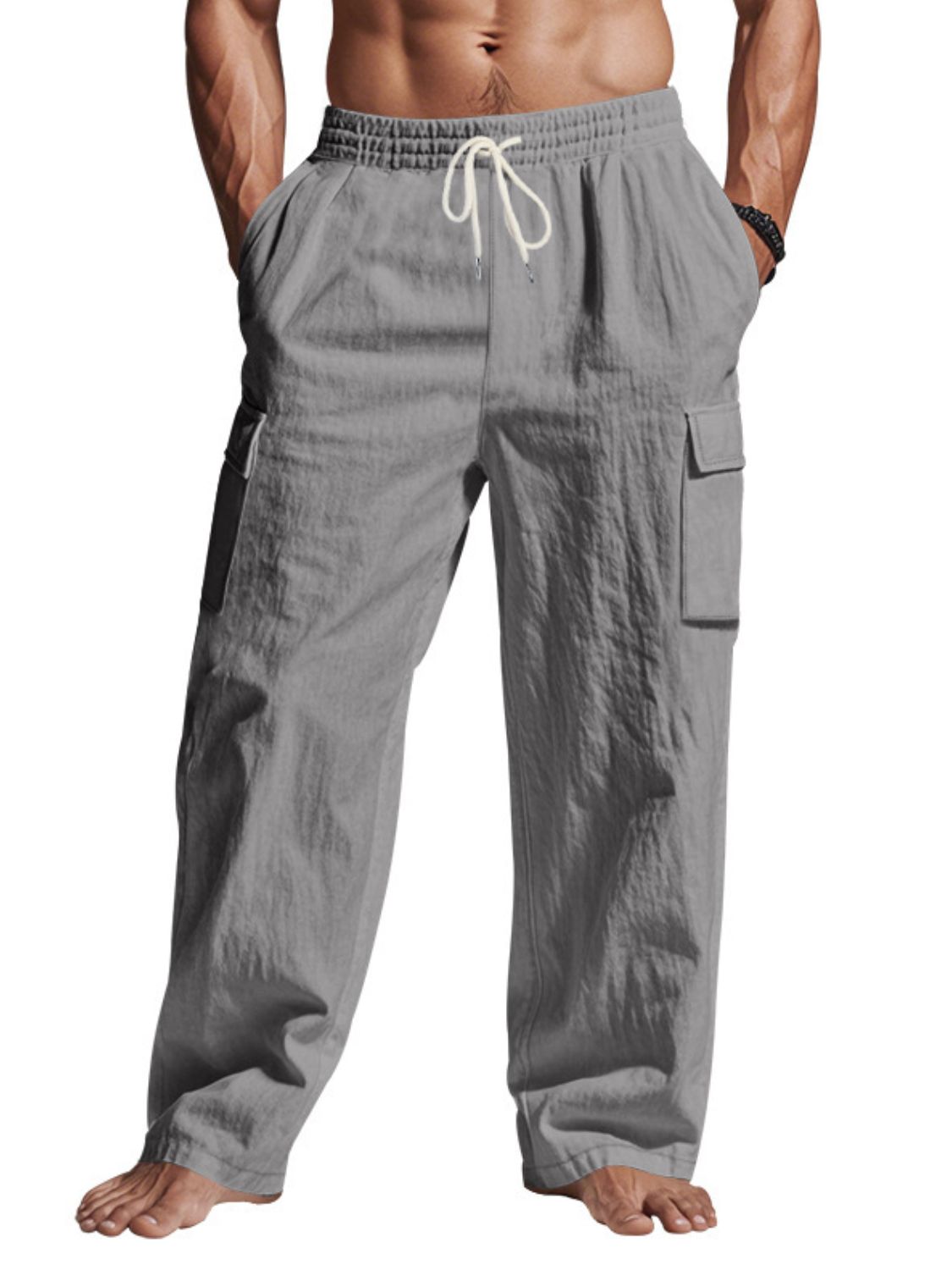 Men's Full Size Drawstring Pants with Pockets Plus Size