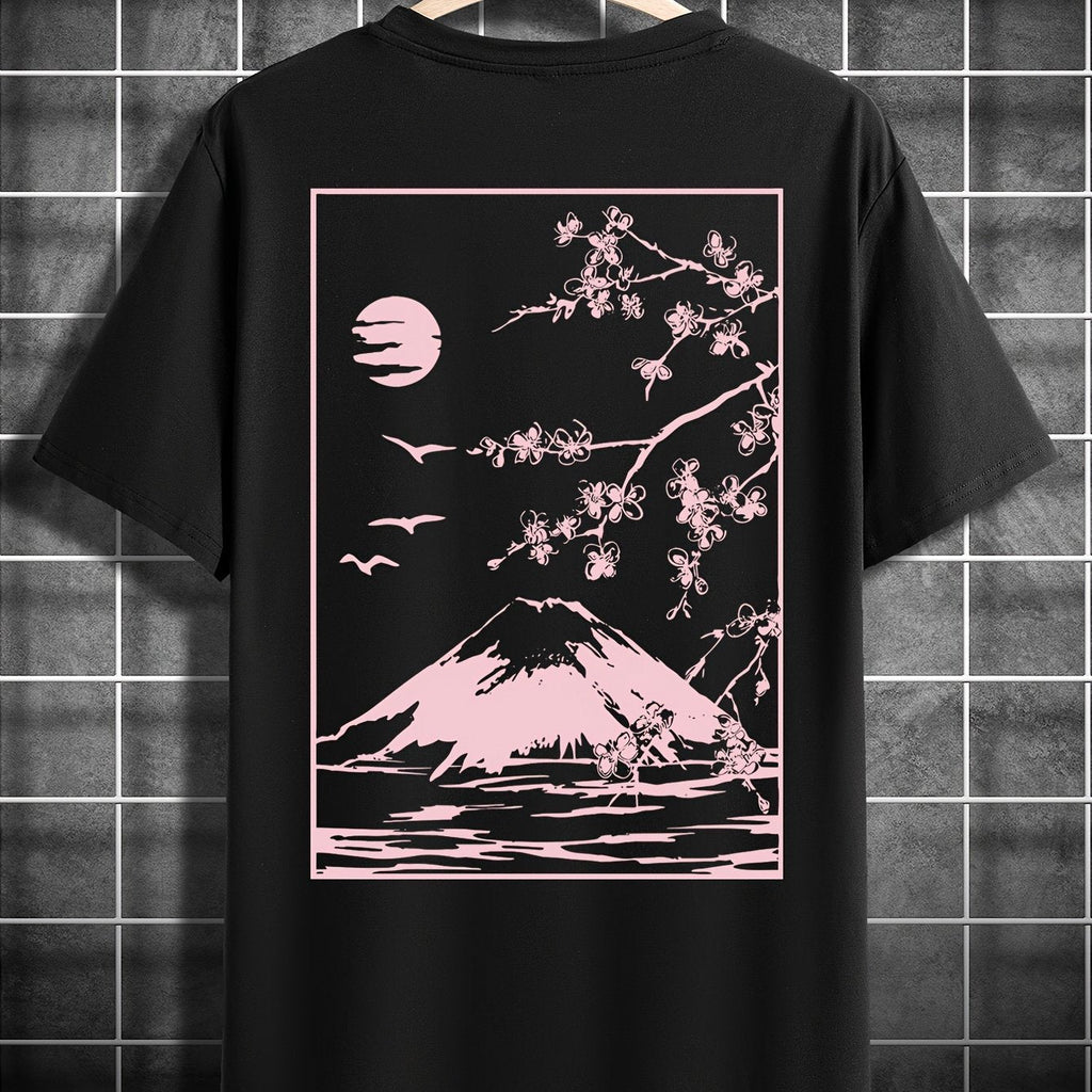 Men's Graphic T-Shirt - Retro Mountain Print, Short Sleeves, Summer Fit