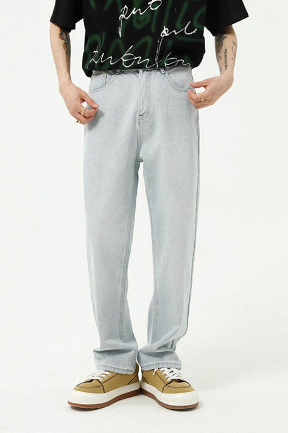 Washed Straight-Leg Slim Jeans