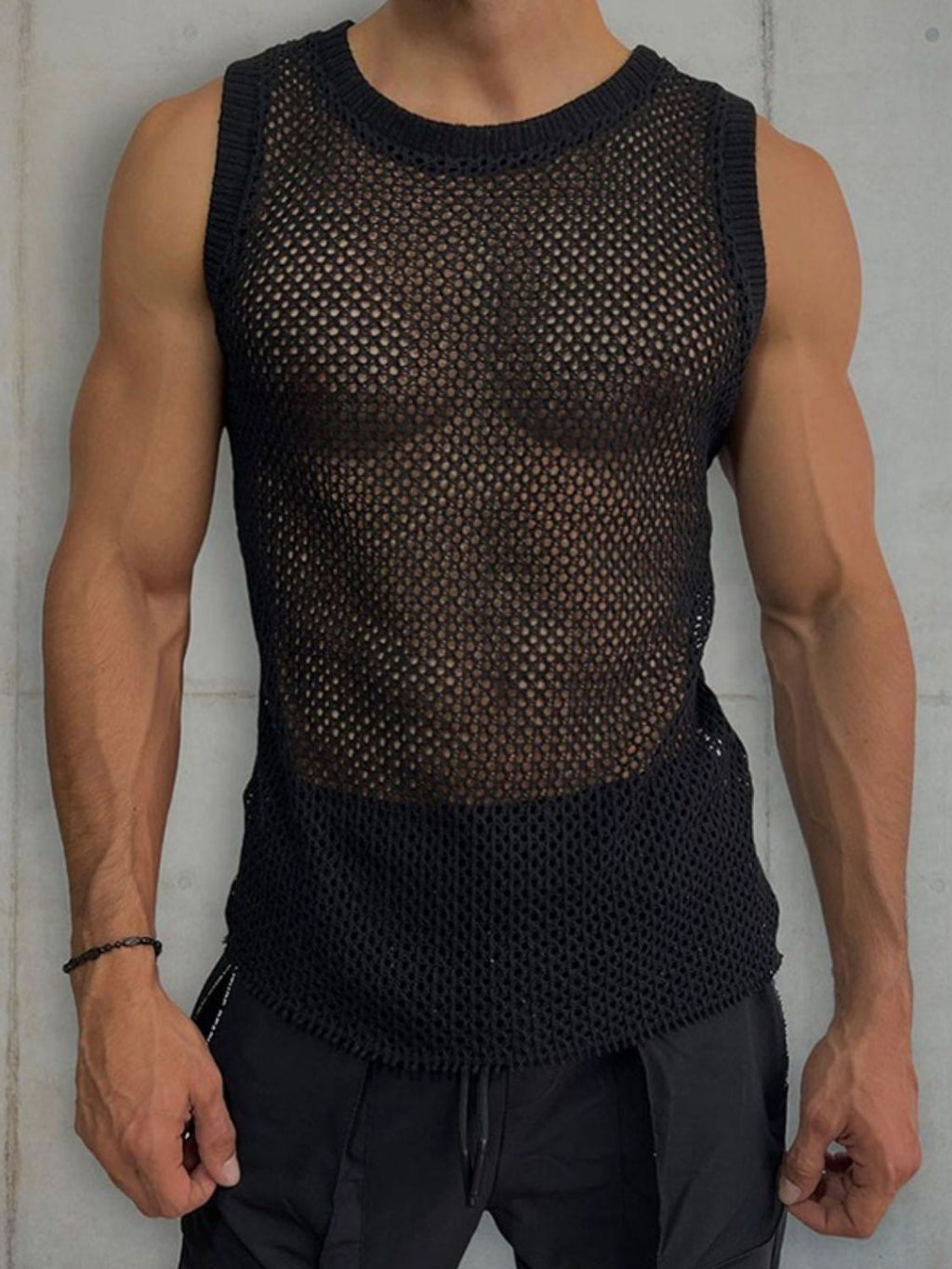 Men's Round Neck Hollow Out Sleeveless Knit Top